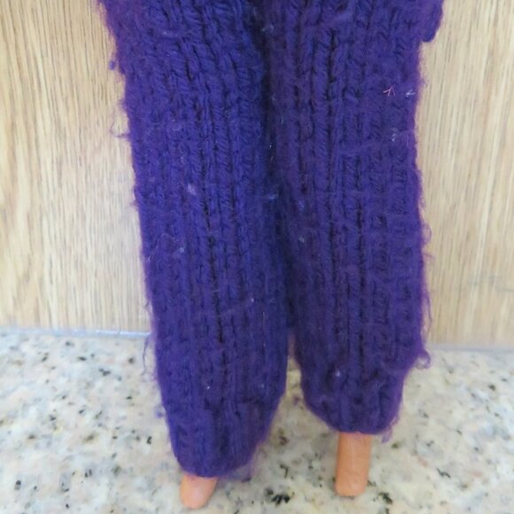 Hand Knit Purple Top Pants Hat for Barbie Shape 12" Dolls Vintage (K730) - Picture 3 of 7